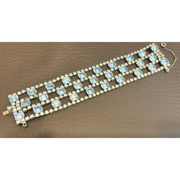 Rare Schreiner? Juliana? Vintage Blue Baguette Rhinestone Push Lock Bracelet - Picture 8 of 13